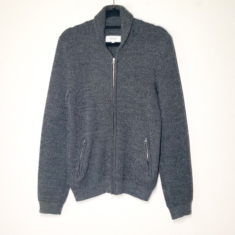Frank & Oak Cardigan Zip Sweater Men's S Gray Wool Blend Pockets